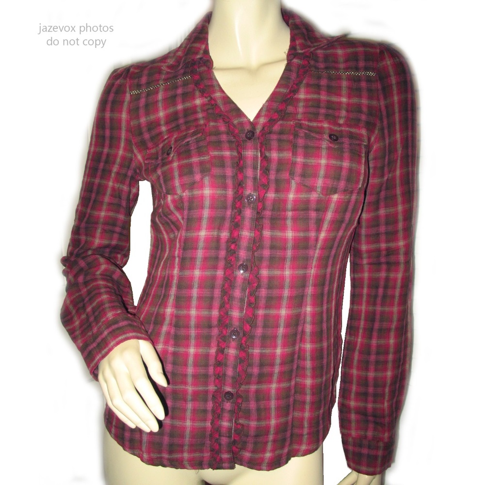 Vintage Burgundy Plaid Button Down Shirt